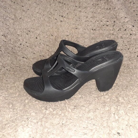 Cyprus II-Black Chunky Block Heel Slip On Sandals Size W10-Near Mint - Picture 2 of 7